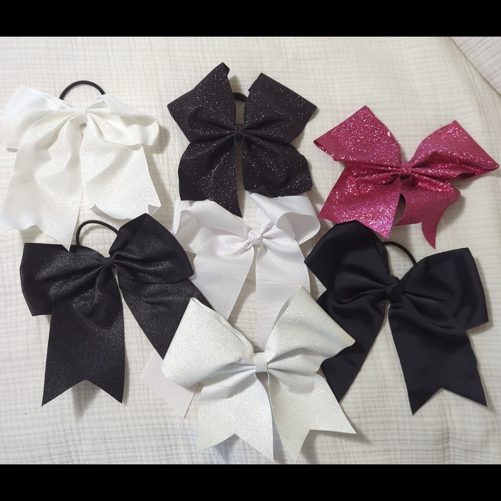 Set of Large Hair Bows in Black, White, and Pink